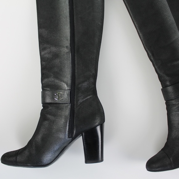 Chanel Dark Silver Tall Leather Boots. 40 EUR - Picture 3 of 8